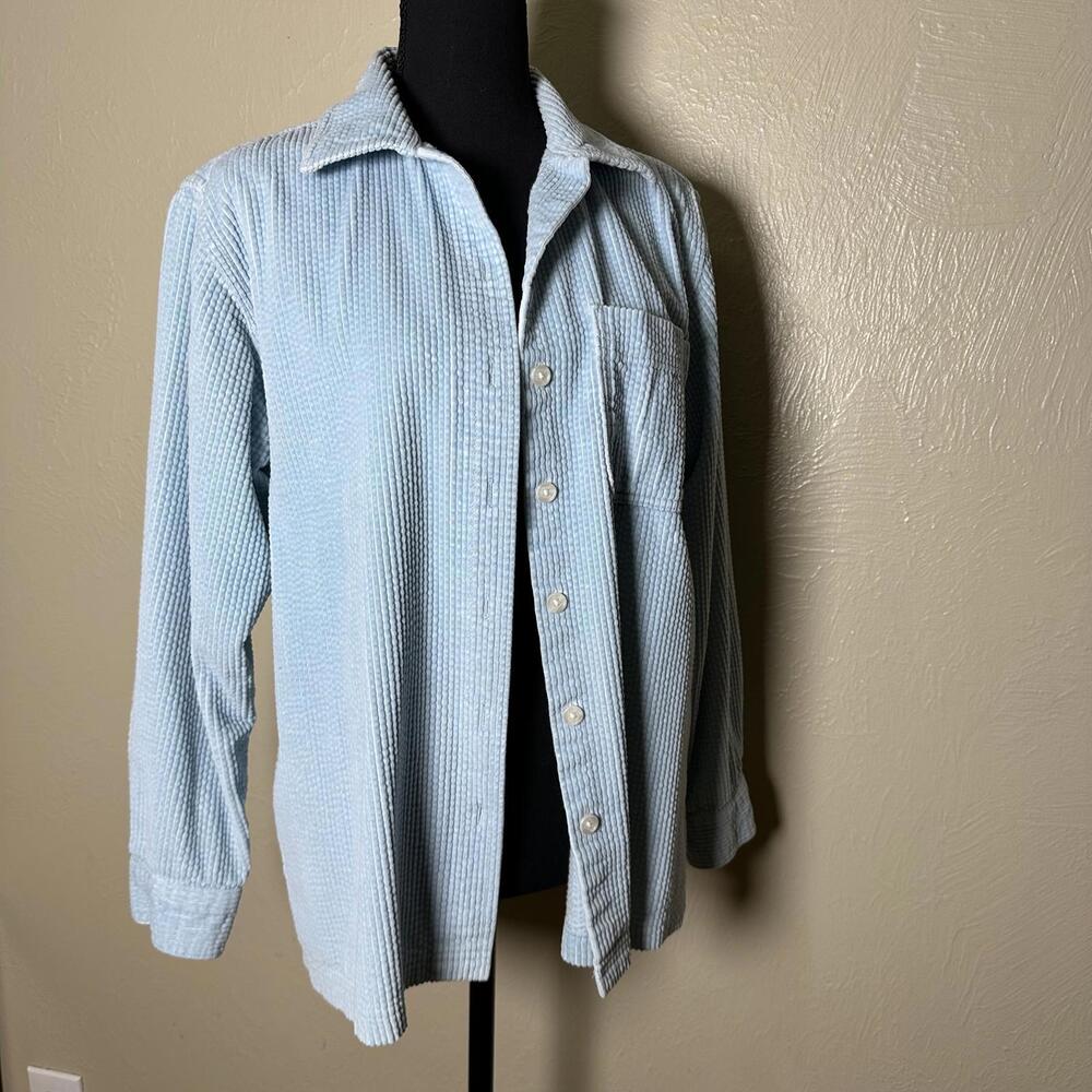 L.L.Bean Textured Cotton Button-Up Shirt Relaxed Fit Light Blue Y2K
